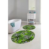 Napolihome Baskılı Yıkanabilir Klasik Çiçek Desenli Yuvarlak Banyo Paspası Klozet Takımı,Yeşil 100 X 100