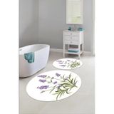 Napolihome Baskılı Yıkanabilir Sade Çiçek Desenli Yuvarlak Banyo Paspası Klozet Takımı,Beyaz 100 X 100