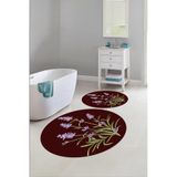 Napolihome Baskılı Yıkanabilir Sade Çiçek Desenli Yuvarlak Banyo Paspası Klozet Takımı,Bordo 100 X 100
