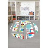 Napolihome Baskılı Yol Desenli Yıkanabilir Kaymaz Taban Yuvarlak Çocuk Odası Halısı,Beyaz 160 X 160