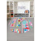 Napolihome Baskılı Yol Desenli Yıkanabilir Kaymaz Taban Yuvarlak Çocuk Odası Halısı,Pembe 60 X 60