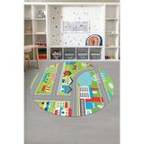 Napolihome Baskılı Yol Desenli Yıkanabilir Kaymaz Taban Yuvarlak Çocuk Odası Halısı,Yeşil 100 X 100