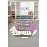 Napolihome Baskılı Yol Figürlü Yıkanabilir Kaymaz Taban Yuvarlak Çocuk Odası Halısı,Pembe 60 X 60