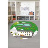 Napolihome Baskılı Yol Figürlü Yıkanabilir Kaymaz Taban Yuvarlak Çocuk Odası Halısı,Yeşil 100 X 100