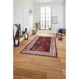 Napolihome Çerçeveli Çizgi Detaylı Yıkanabilir Kaymaz Taban Yolluk Mutfak Salon Halısı,Kırmızı 180 X 280