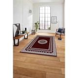 Napolihome Çerçeveli Göbek Desenli Yıkanabilir Kaymaz Taban Yolluk Mutfak Salon Halısı,Bordo 80 X 150