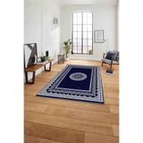 Napolihome Çerçeveli Göbek Desenli Yıkanabilir Kaymaz Taban Yolluk Mutfak Salon Halısı,Lacivert 60 X 150