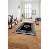 Napolihome Çerçeveli Göbek Desenli Yıkanabilir Kaymaz Taban Yolluk Mutfak Salon Halısı,Siyah 60 X 100