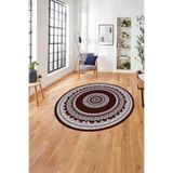 Napolihome Çerçeveli Göbek Desenli Yıkanabilir Kaymaz Taban Yuvarlak Salon Halısı,Bordo 100 X 100