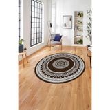 Napolihome Çerçeveli Göbek Desenli Yıkanabilir Kaymaz Taban Yuvarlak Salon Halısı,Kahverengi 80 X 80