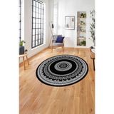 Napolihome Çerçeveli Göbek Desenli Yıkanabilir Kaymaz Taban Yuvarlak Salon Halısı,Siyah 80 X 80