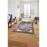 Napolihome Çerçeveli Modern Baskılı Yıkanabilir Kaymaz Taban Yolluk Mutfak Salon Halısı,Kırmızı 180 X 280