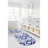 Napolihome Dijital Baskı Yıkanabilir Kaymaz Taban Kupa Modelli Oval Banyo Paspası Klozet Takımı,Lacivert 60 X 100