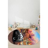 Napolihome Dijital Baskılı Araba Desenli Yıkanabilir Kaymaz Taban Oval Çocuk Odası Halısı,Siyah 120 X 250