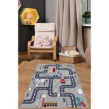 Napolihome Dijital Baskılı Araba Yol Desenli Yıkanabilir Kaymaz Taban Çocuk Odası Halısı,Gri 80 X 150
