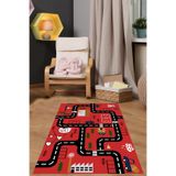 Napolihome Dijital Baskılı Araba Yol Desenli Yıkanabilir Kaymaz Taban Çocuk Odası Halısı,Kırmızı 60 X 150