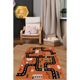 Napolihome Dijital Baskılı Araba Yol Desenli Yıkanabilir Kaymaz Taban Çocuk Odası Halısı,Turuncu 40 X 60