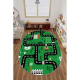 Napolihome Dijital Baskılı Araba Yol Desenli Yıkanabilir Kaymaz Taban Oval Çocuk Odası Halısı,Çok Renkli 100 X 300