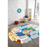 Napolihome Dijital Baskılı Çarpım Tablo Desenli Yıkanabilir Kaymaz Taban Oval Çocuk Odası Halısı,Mavi 100 X 200