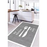 Napolihome Dijital Baskılı Çatal Bıçak Motifli Yıkanabilir Kaymaz Taban Yolluk Salon Mutfak Halısı,Beyaz 100 X 150