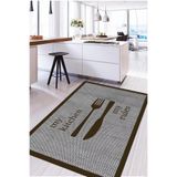 Napolihome Dijital Baskılı Çatal Bıçak Motifli Yıkanabilir Kaymaz Taban Yolluk Salon Mutfak Halısı,Kahverengi 80 X 200