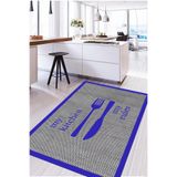 Napolihome Dijital Baskılı Çatal Bıçak Motifli Yıkanabilir Kaymaz Taban Yolluk Salon Mutfak Halısı,Mavi 80 X 250