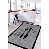 Napolihome Dijital Baskılı Çatal Bıçak Motifli Yıkanabilir Kaymaz Taban Yolluk Salon Mutfak Halısı,Siyah 60 X 100