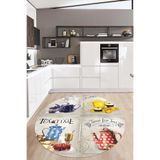Napolihome Dijital Baskılı Çaydanlık Motifli Yıkanabilir Kaymaz Taban Yuvarlak Mutfak Halısı,Renkli 100 X 100