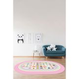 Napolihome Dijital Baskılı Çerçeveli Hayvan Figürlü Yıkanabilir Kaymaz Oval Çocuk Odası Halısı,Pembe 180 X 300