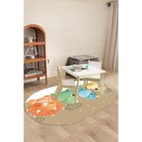 Napolihome Dijital Baskılı Çizgi Film Hayvan Figürlü Yıkanabilir Kaymaz Oval Çocuk Odası Halısı,Bej 160 X 230