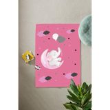 Napolihome Dijital Baskılı Fil Ve Ay Desenli Yıkanabilir Kaymaz Taban Çocuk Odası Halısı,Pembe 120 X 180