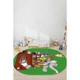 Napolihome Dijital Baskılı Hayvan Figürlü Yıkanabilir Kaymaz Taban Oval Çocuk Odası Halısı,Yeşil 80 X 250
