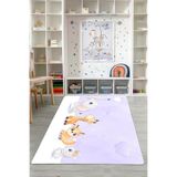 Napolihome Dijital Baskılı Hayvan Karakterli Yıkanabilir Kaymaz Taban Çocuk Odası Halısı,Mor 60 X 150