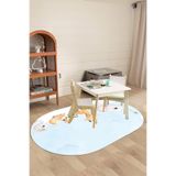 Napolihome Dijital Baskılı Hayvan Karakterli Yıkanabilir Kaymaz Taban Oval Çocuk Odası Halısı,Mavi 160 X 250