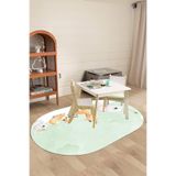 Napolihome Dijital Baskılı Hayvan Karakterli Yıkanabilir Kaymaz Taban Oval Çocuk Odası Halısı,Yeşil 160 X 250