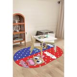 Napolihome Dijital Baskılı İki Renkli Desen Yıkanabilir Kaymaz Taban Oval Çocuk Odası Halısı,Kırmızı 80 X 200