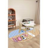 Napolihome Dijital Baskılı İki Renkli Desen Yıkanabilir Kaymaz Taban Oval Çocuk Odası Halısı,Renkli 60 X 150