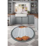 Napolihome Dijital Baskılı Kabak Motifli Yıkanabilir Kaymaz Taban Yuvarlak Salon Mutfak Halısı,Yeşil 80 X 80