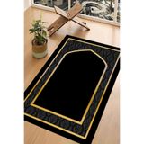 Napolihome Dijital Baskılı Kaymaz Taban Yıkanabilir Çeyizlik Namazlık Seccade,Siyah 70 X 130 SECCADE-79