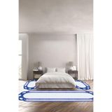 Napolihome Dijital Baskılı Kaymaz Taban Yıkanabilir Lazer Kesim Üçlü Yatak Odası Takımı,Mavi 100 X 100 YO-LAZER-46