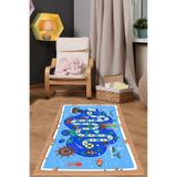 Napolihome Dijital Baskılı Korsan Yol Desenli Yıkanabilir Kaymaz Taban Çocuk Odası Halısı,Mavi 80 X 250