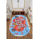 Napolihome Dijital Baskılı Korsan Yol Desenli Yıkanabilir Kaymaz Taban Oval Çocuk Odası Halısı,Kırmızı 120 X 250