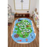 Napolihome Dijital Baskılı Korsan Yol Desenli Yıkanabilir Kaymaz Taban Oval Çocuk Odası Halısı,Yeşil 160 X 250