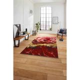 Napolihome Dijital Baskılı Mermer Modelli Kaymaz Taban Yıkanabilir Yolluk Mutfak Salon Halısı,Kırmızı 40 X 60