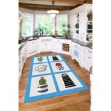 Napolihome Dijital Baskılı Mutfak Eşya Modelli Yıkanabilir Kaymaz Taban Yolluk Salon Mutfak Halısı,Mavi 60 X 100