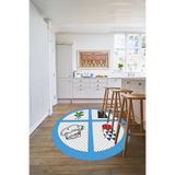 Napolihome Dijital Baskılı Mutfak Eşya Modelli Yıkanabilir Kaymaz Taban Yuvarlak Mutfak Halısı,Mavi 80 X 80