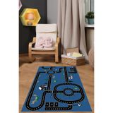 Napolihome Dijital Baskılı Otomobil Yol Desenli Yıkanabilir Kaymaz Taban Çocuk Odası Halısı,Mavi 120 X 250