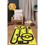 Napolihome Dijital Baskılı Otomobil Yol Desenli Yıkanabilir Kaymaz Taban Çocuk Odası Halısı,Sarı 100 X 150