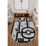 Napolihome Dijital Baskılı Otomobil Yol Desenli Yıkanabilir Kaymaz Taban Oval Çocuk Odası Halısı,Gri 80 X 200
