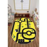 Napolihome Dijital Baskılı Otomobil Yol Desenli Yıkanabilir Kaymaz Taban Oval Çocuk Odası Halısı,Sarı 80 X 300